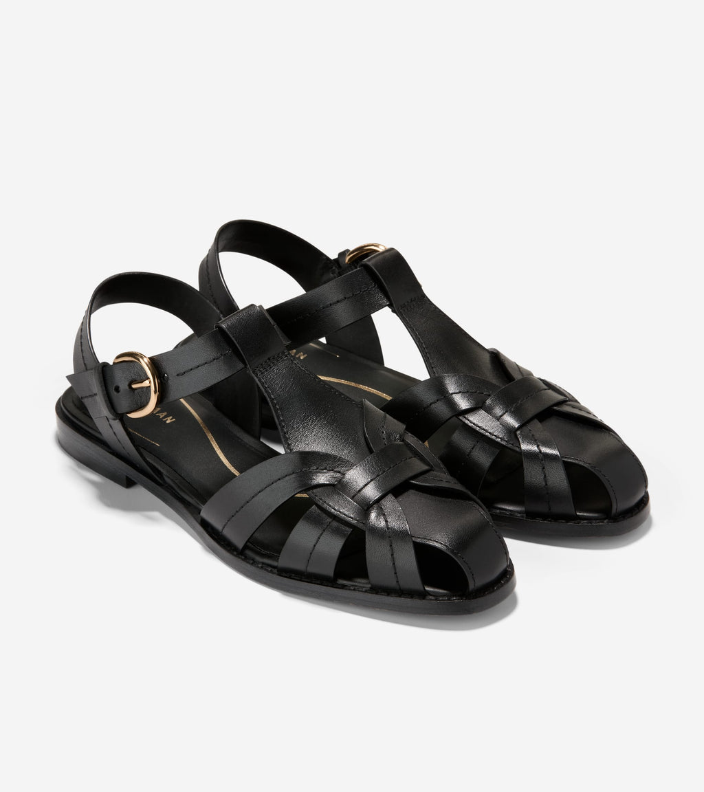 Women's Rosette Fisherman Sandals-Black