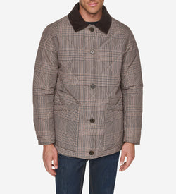 Men's Reversible Plaid Quilted Barn Jacket-Brown Multi