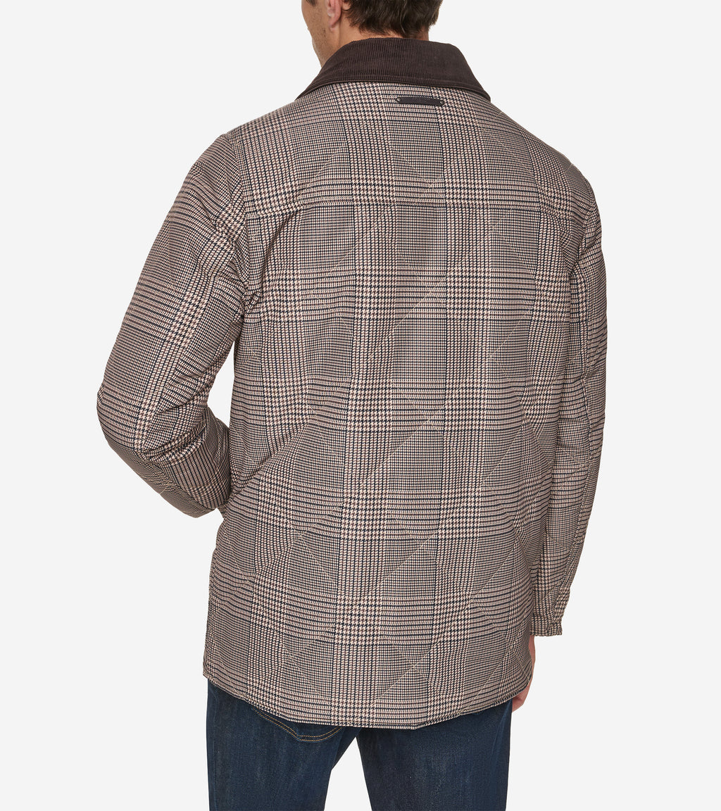 Men's Reversible Plaid Quilted Barn Jacket-Brown Multi
