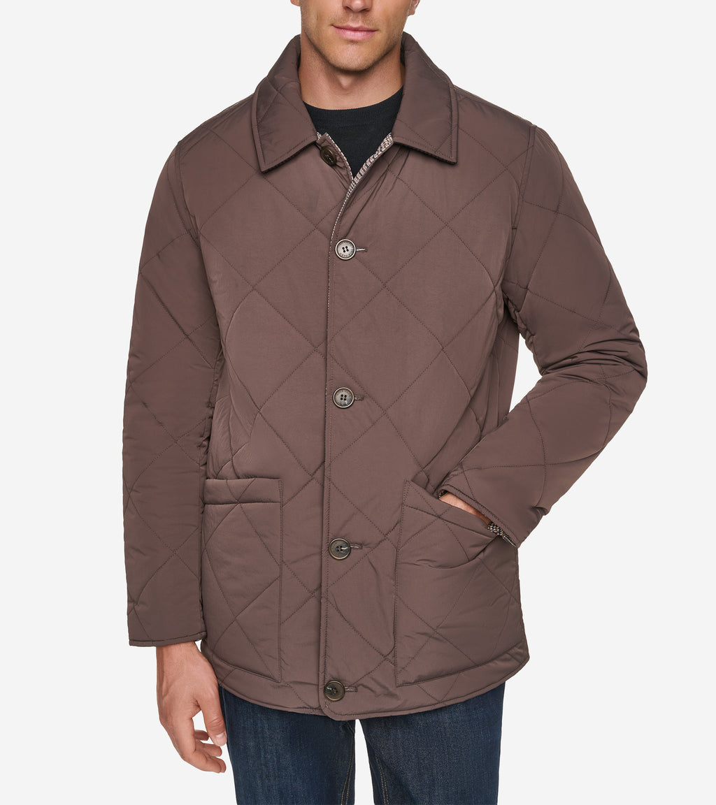 Men's Reversible Plaid Quilted Barn Jacket-Brown Multi