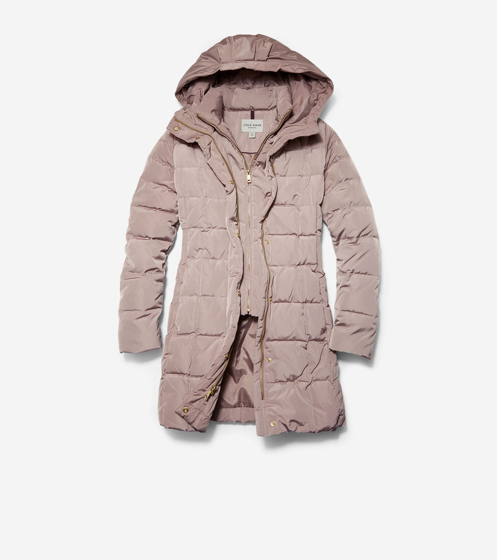 Women's 32" Signature Hooded Taffeta Down Coat-Cashew