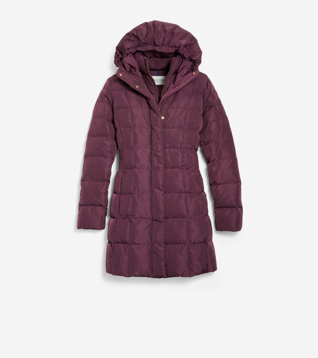 Women's 32" Signature Hooded Taffeta Down Coat-Merlot