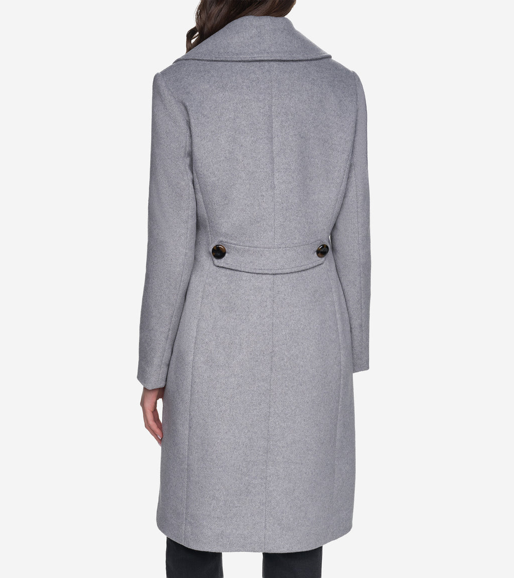 Women's Slick Wool Draped Collar Coat-Light Grey
