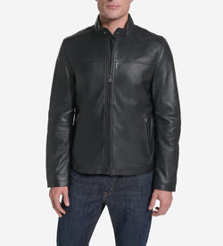 Men's Smooth Leather Racer Jacket-Black