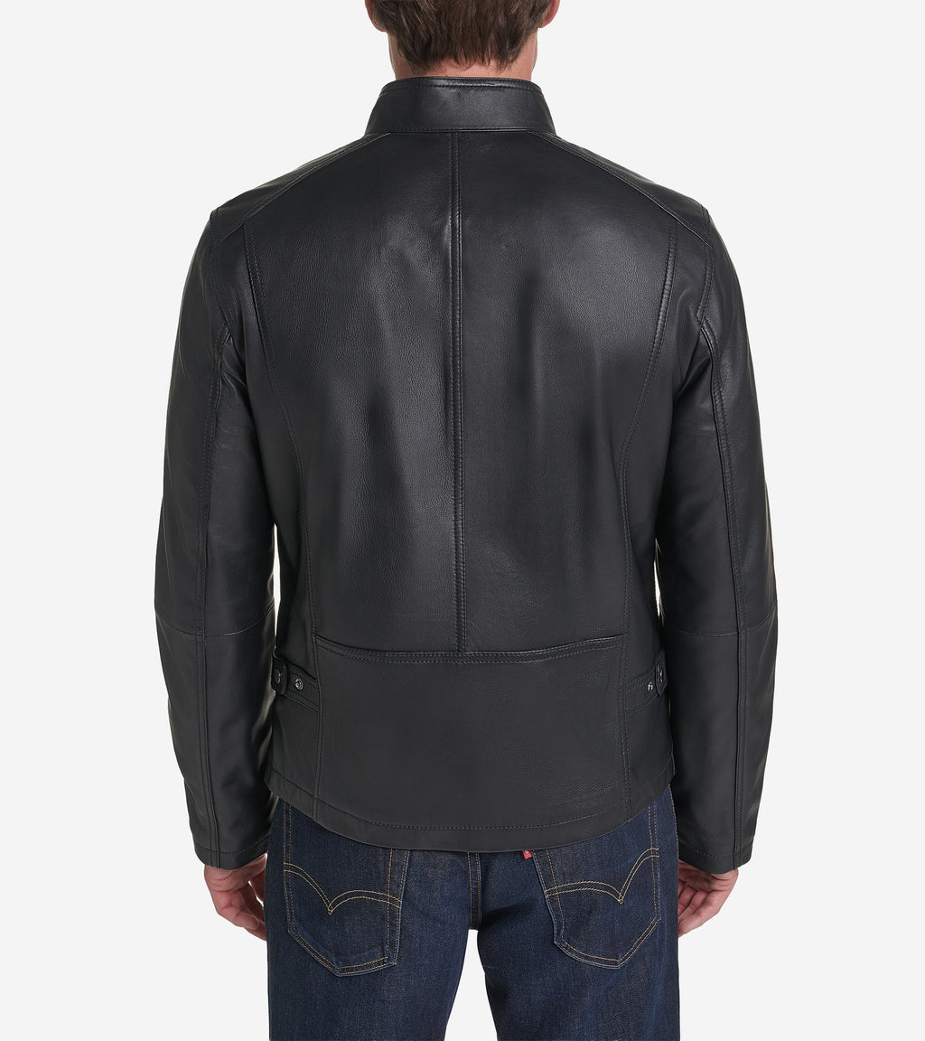 Men's Smooth Leather Racer Jacket-Black
