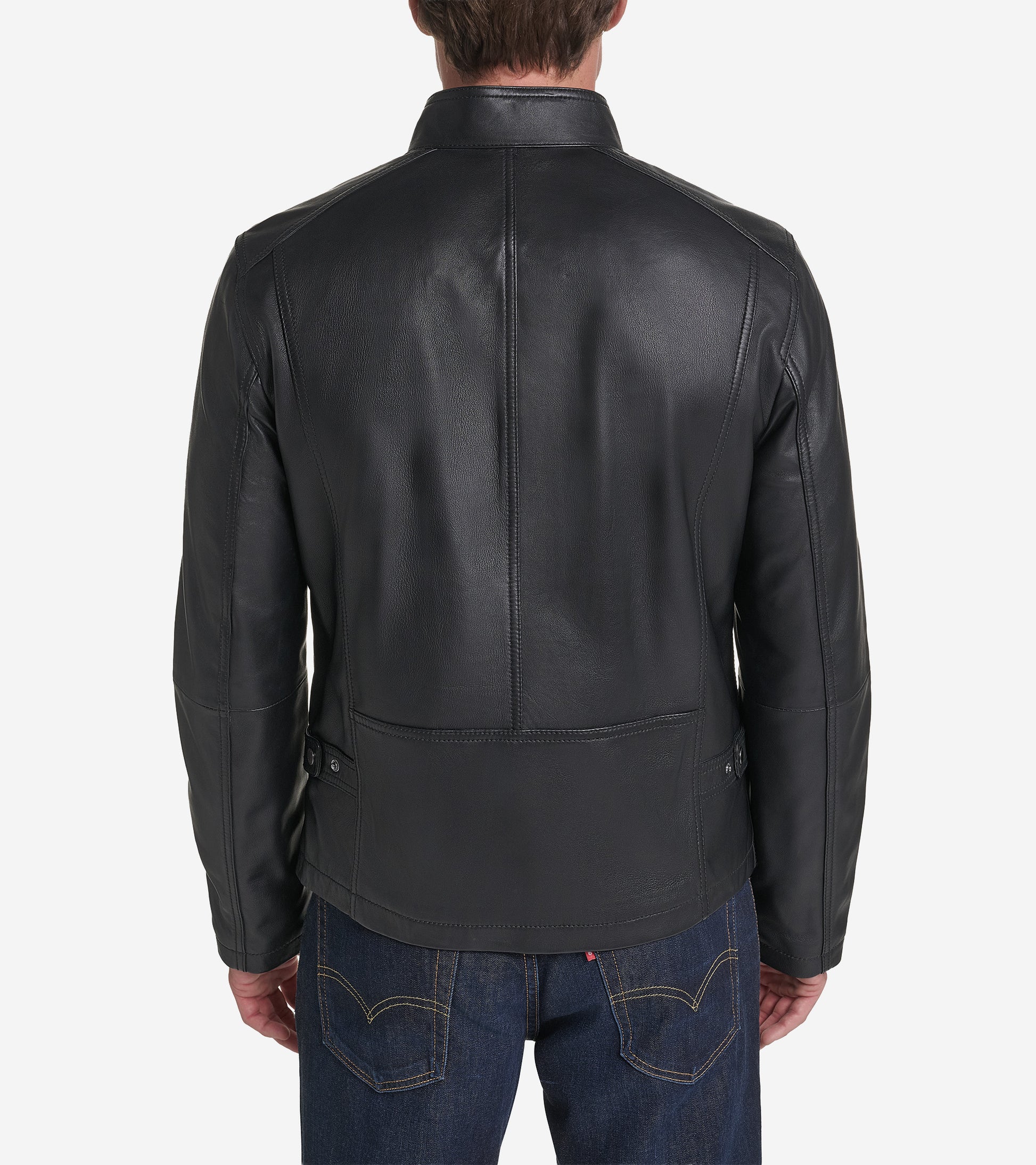 Men's Smooth Leather Racer Jacket-Black
