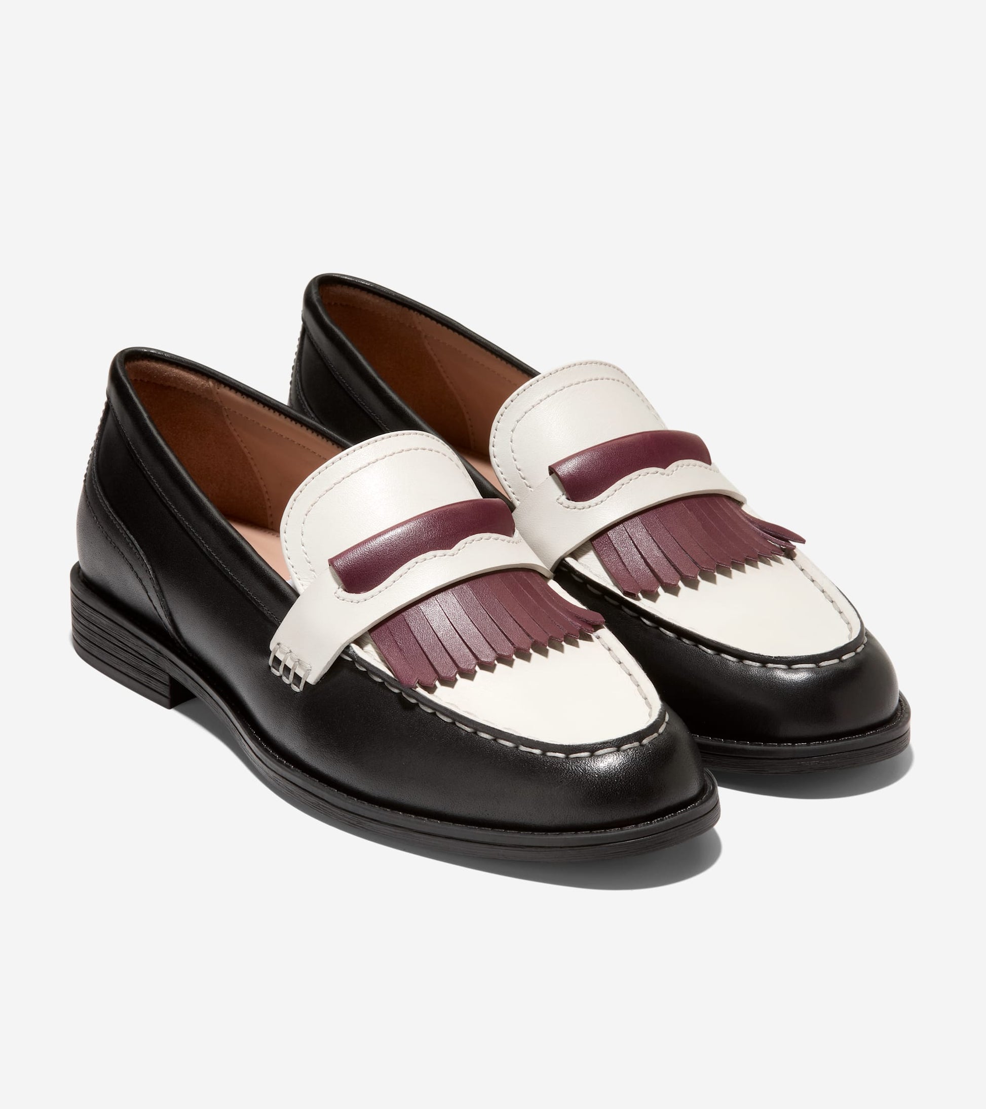 Women's Stassi Kiltie Loafers-Ivory-Black-Garnet