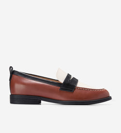 Women's Stassi Penny Loafers-Dark Cuoio-White-Black