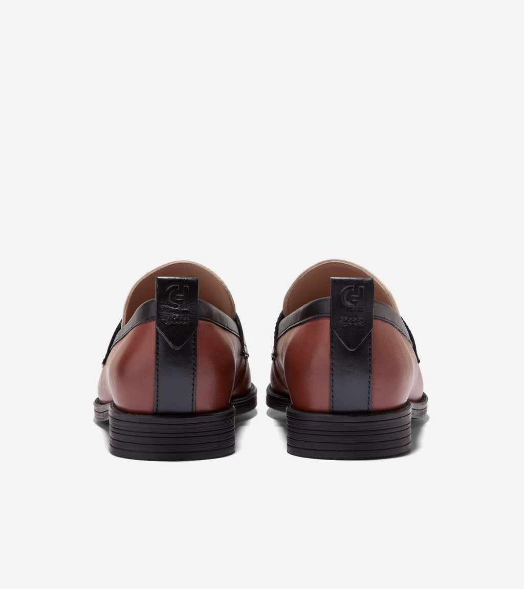Women's Stassi Penny Loafers-Dark Cuoio-White-Black