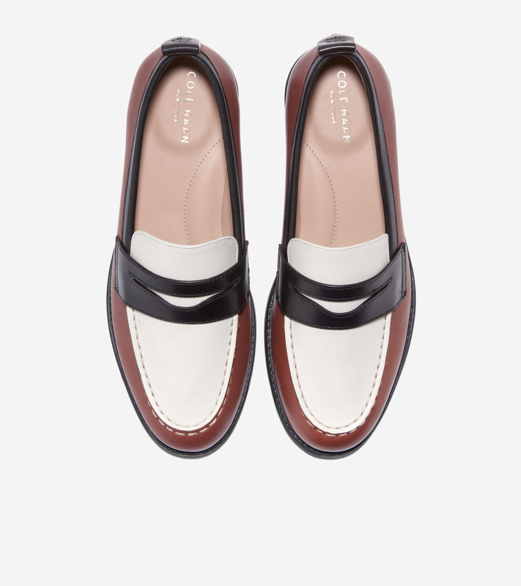 Women's Stassi Penny Loafers-Dark Cuoio-White-Black