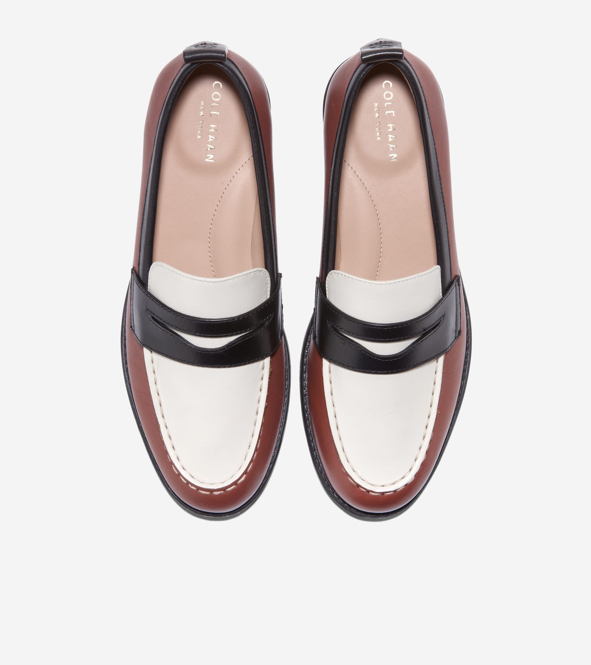 Women's Stassi Penny Loafers-Dark Cuoio-White-Black