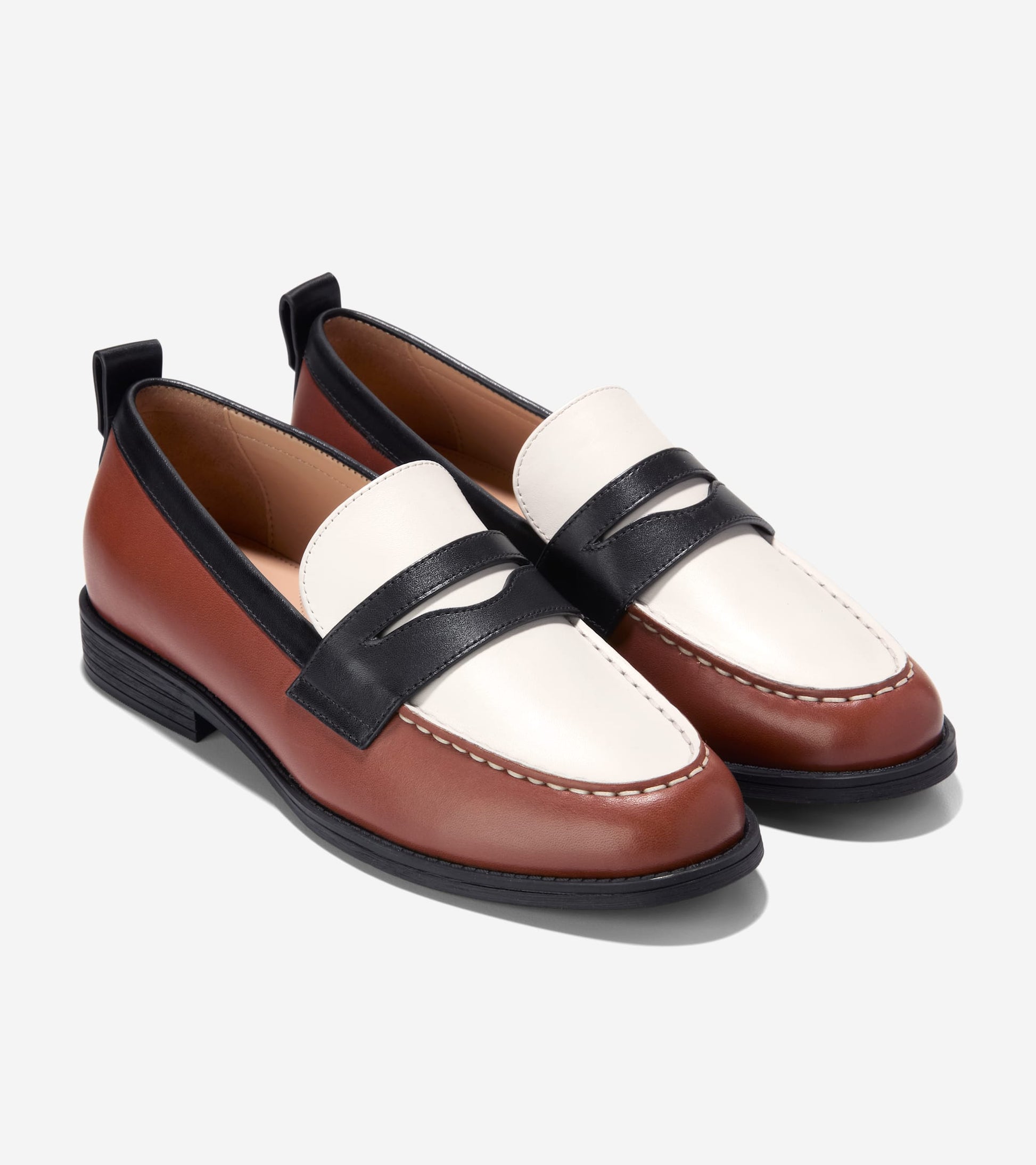 Women's Stassi Penny Loafers-Dark Cuoio-White-Black