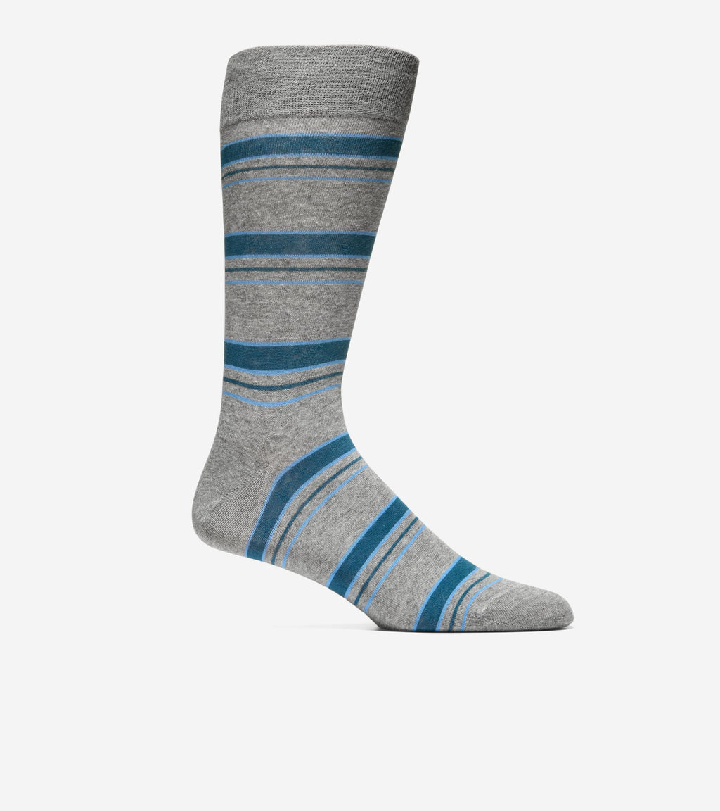 Men's Stripe Dress Crew Socks-Medium Grey Heather