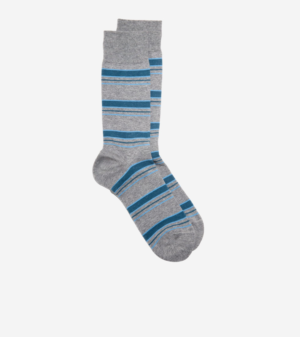 Men's Stripe Dress Crew Socks-Medium Grey Heather