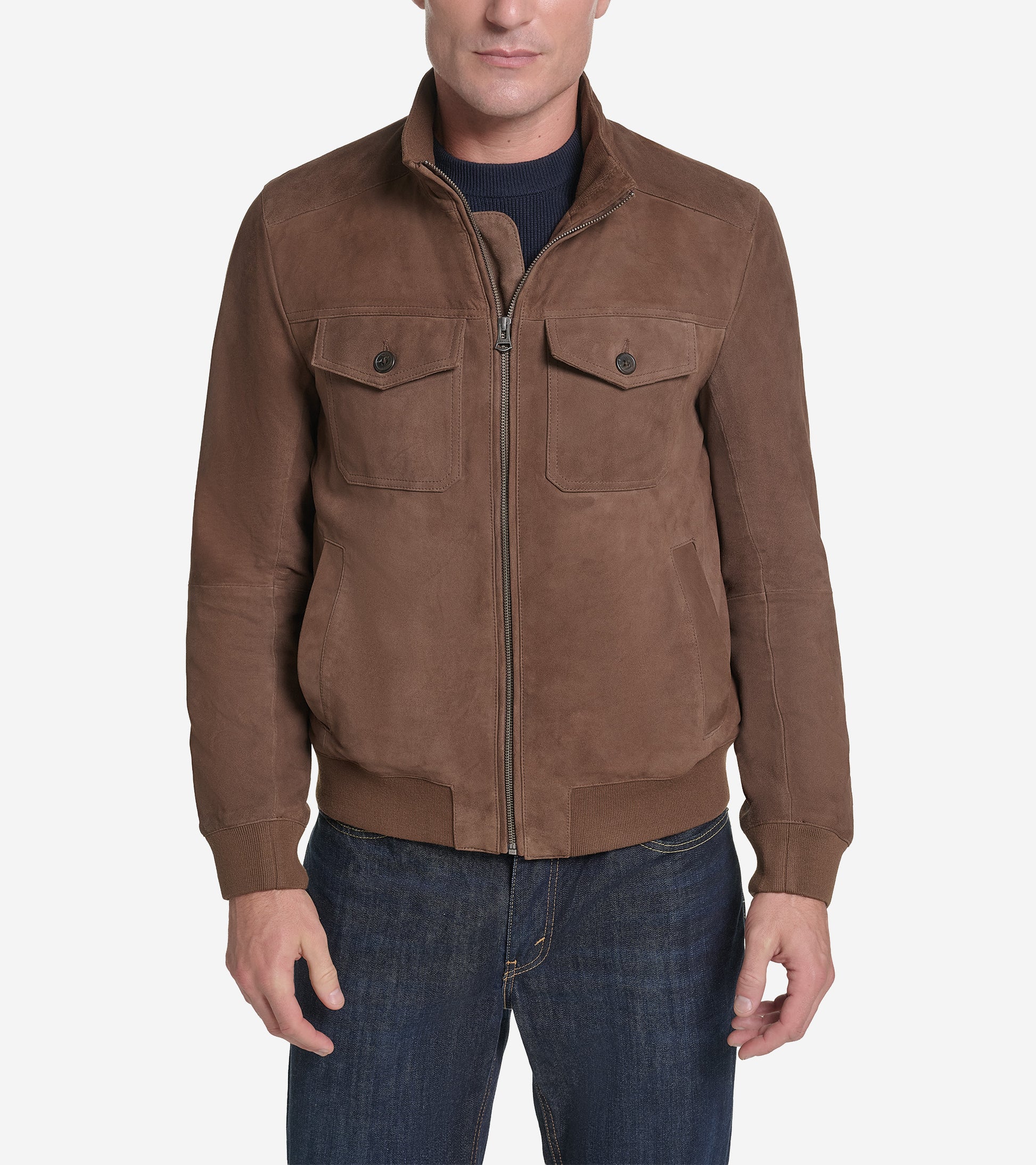 Men's Suede Harrington Jacket-Walnut