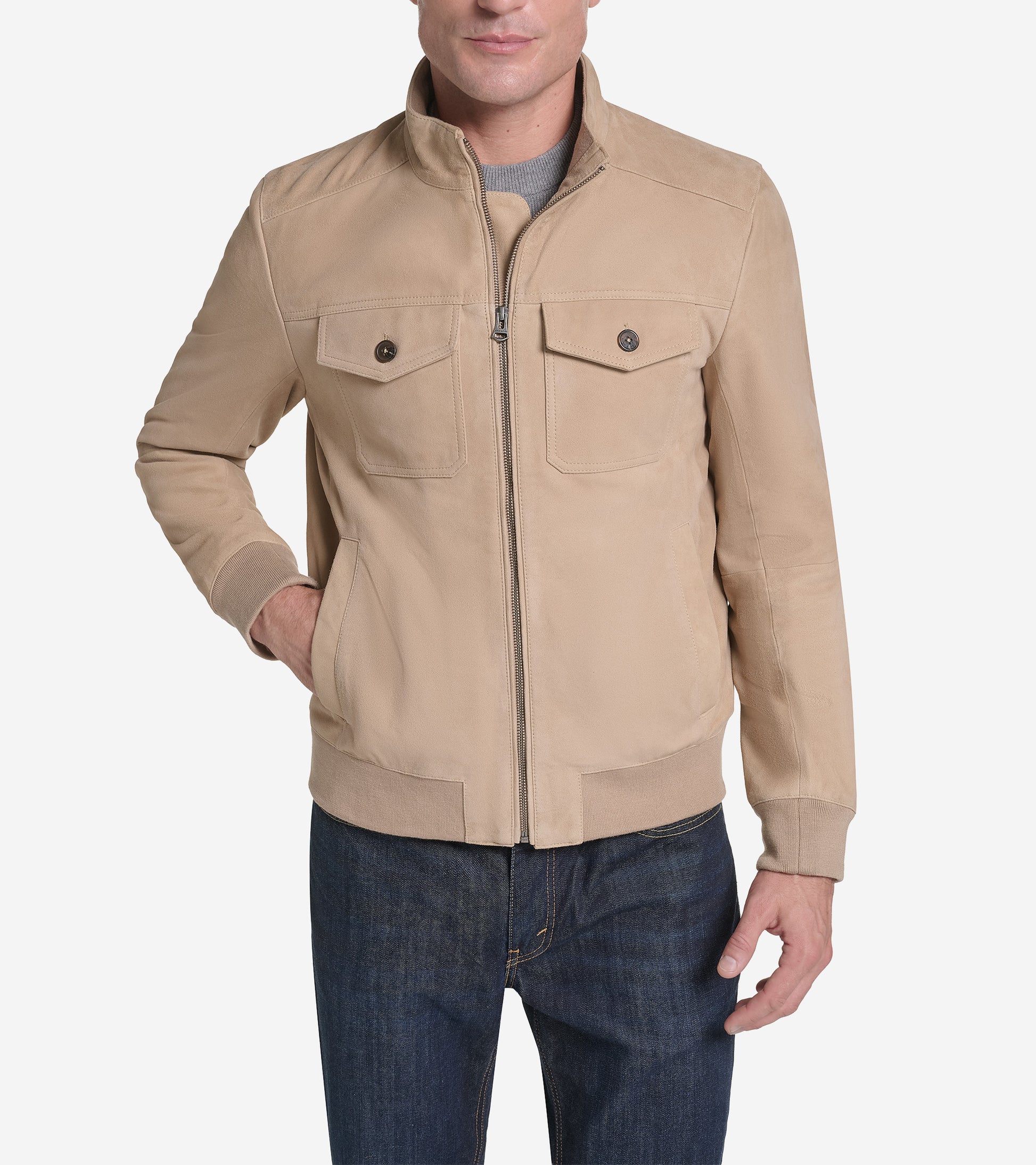 Men's Suede Harrington Jacket-Sand