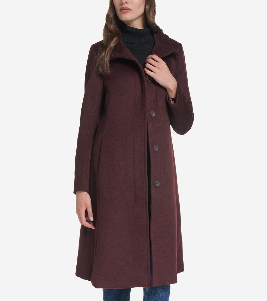 Women's Stand Collar Wool Coat-Bordeaux