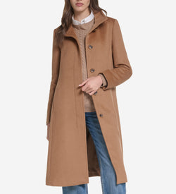 Women's Stand Collar Wool Coat-Camel