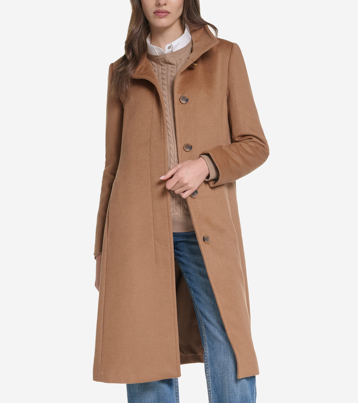 Women's Stand Collar Wool Coat-Camel