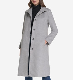 Women's Stand Collar Wool Coat-Light Grey
