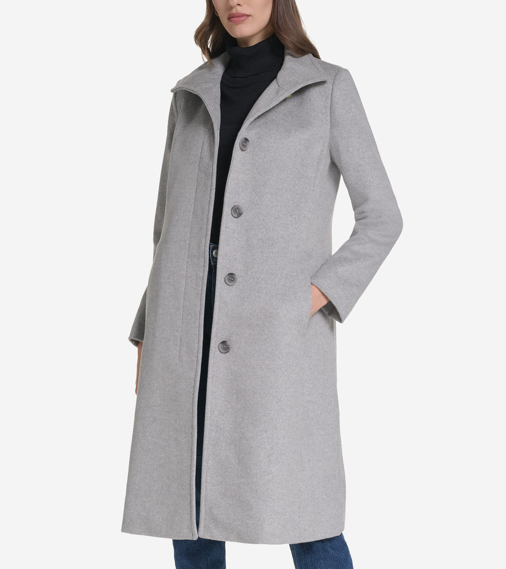Women's Stand Collar Wool Coat-Light Grey
