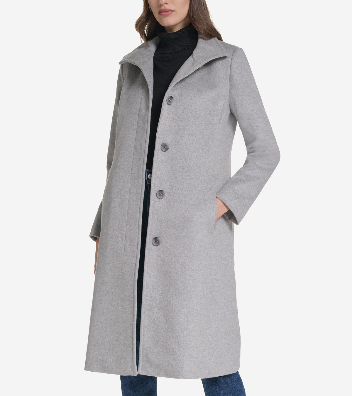 Women's Stand Collar Wool Coat-Light Grey