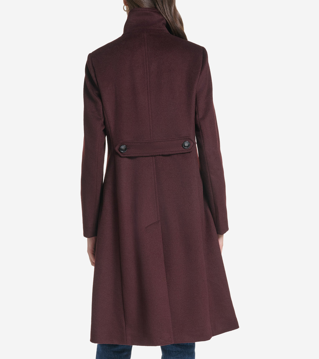 Women's Stand Collar Wool Coat-Bordeaux
