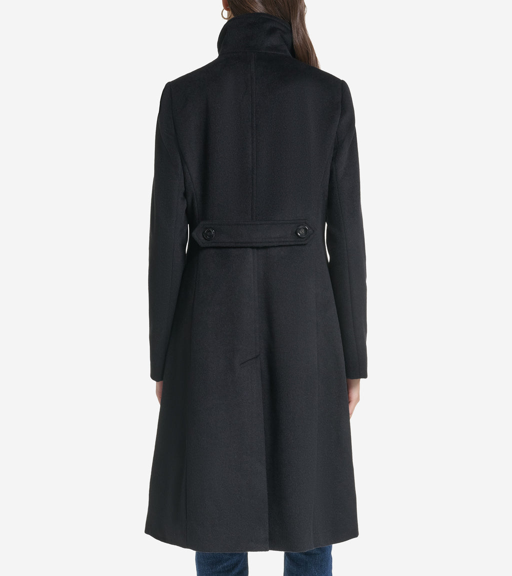 Women's Stand Collar Wool Coat-Black