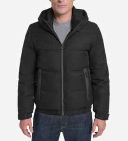 Stretch Twill Down Puffer Jacket-Black