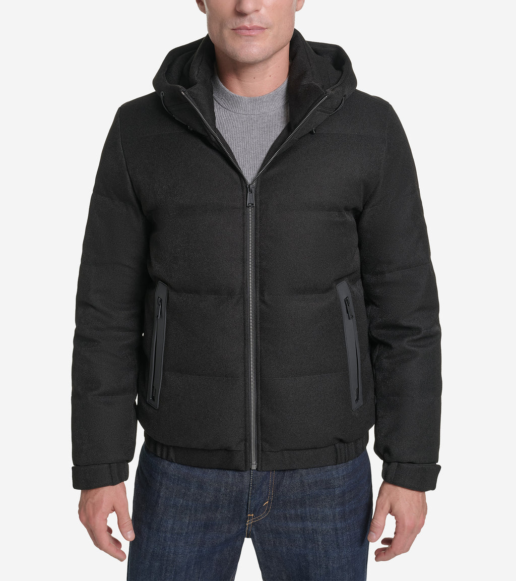 Stretch Twill Down Puffer Jacket-Black