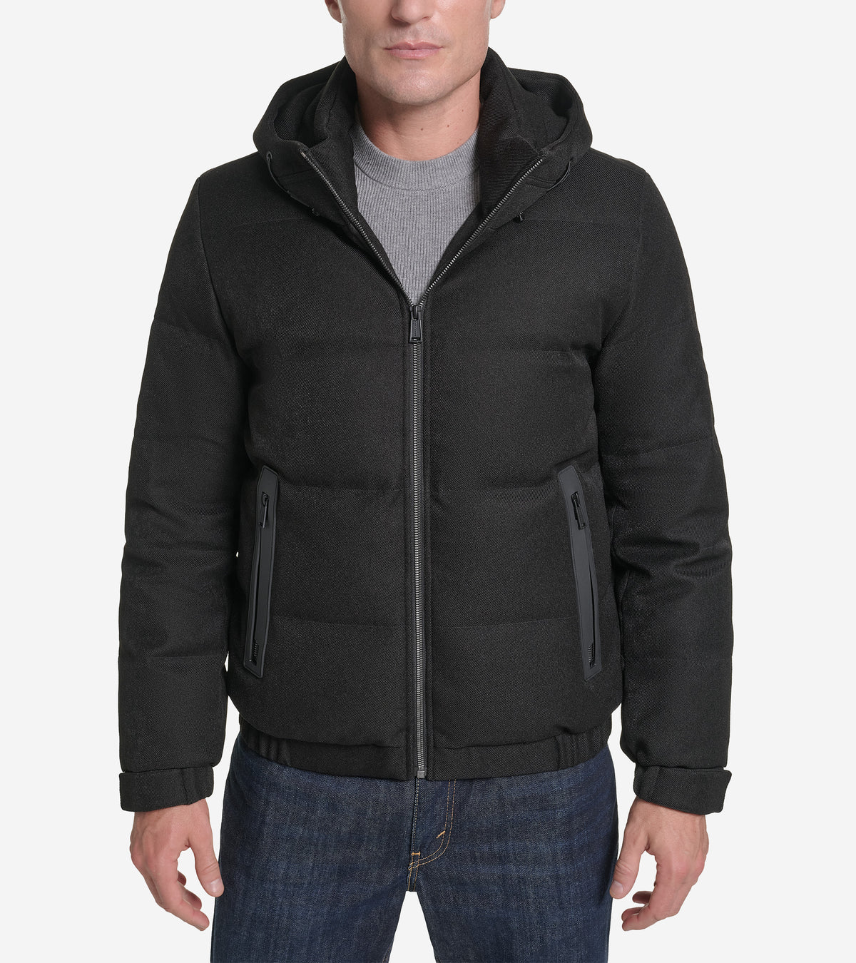 Stretch Twill Down Puffer Jacket-Black