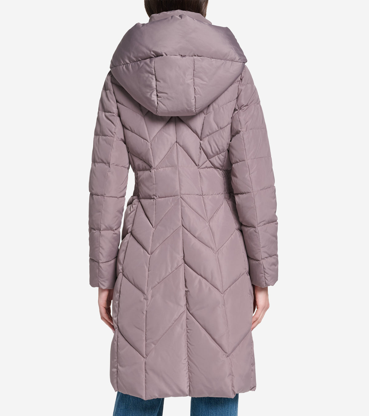 Women's Taffeta Down Coat with Cinched Waist-Cashew
