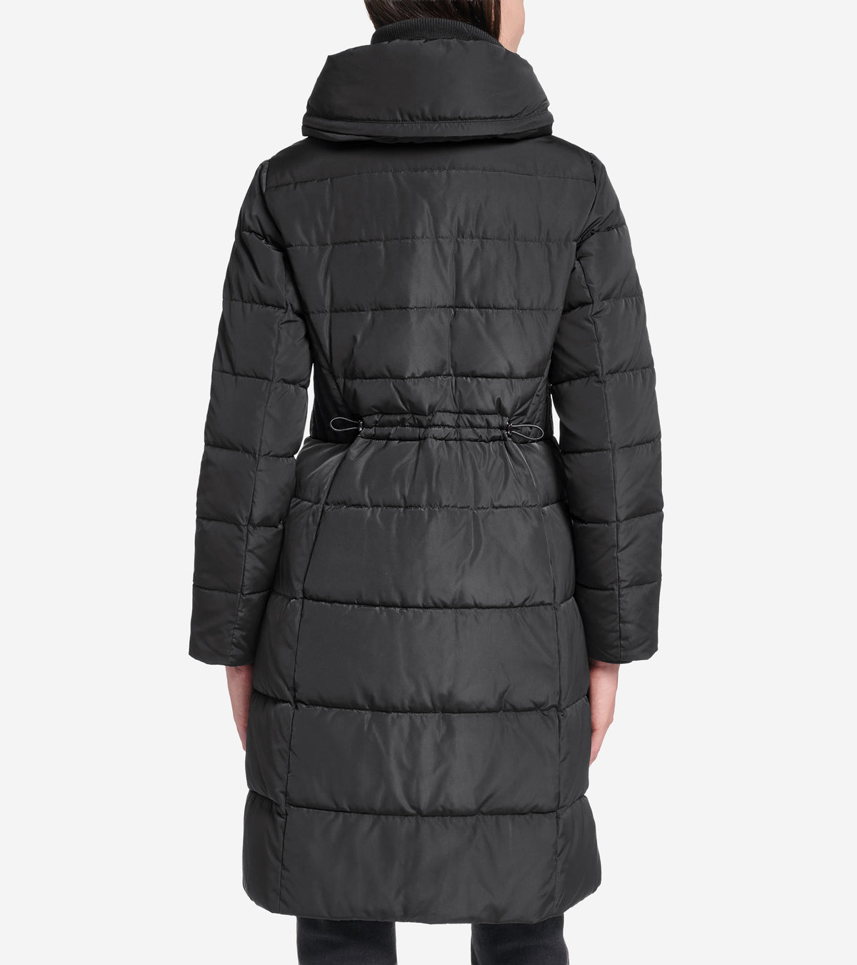 Women's Taffeta Down Coat with Knit Collar-Black