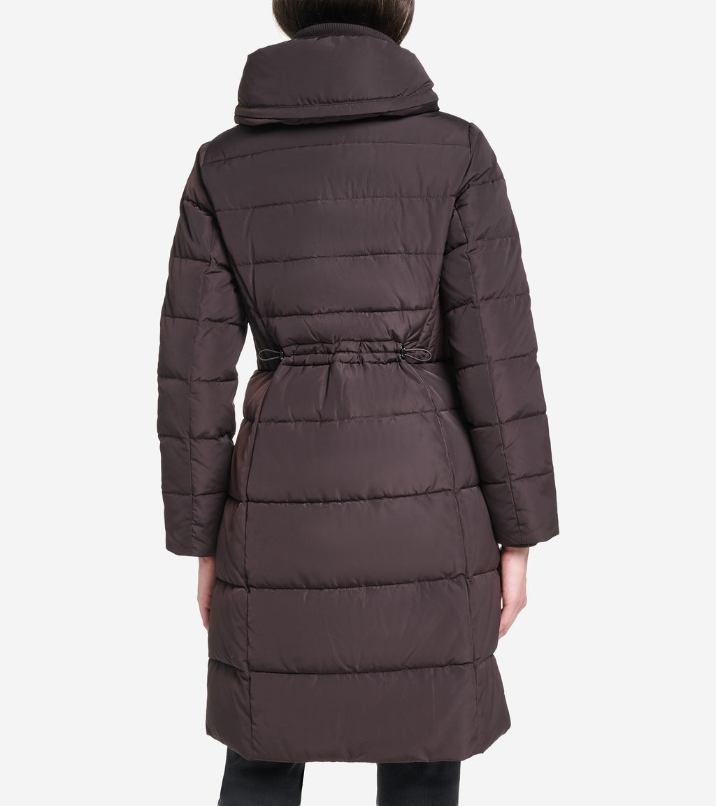 Women's Taffeta Down Coat with Knit Collar-Chocolate