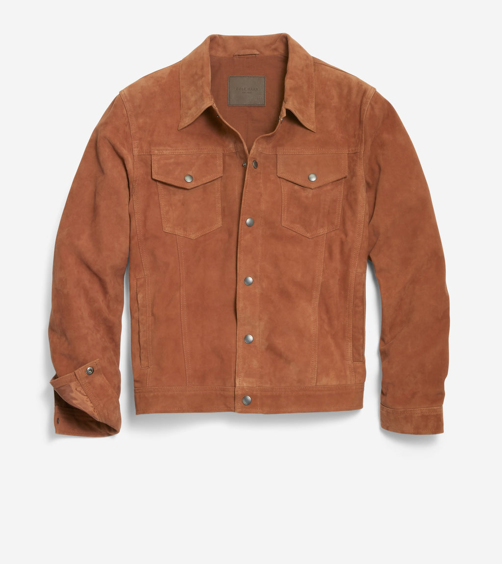 Men's Suede Trucker Jacket-Cognac