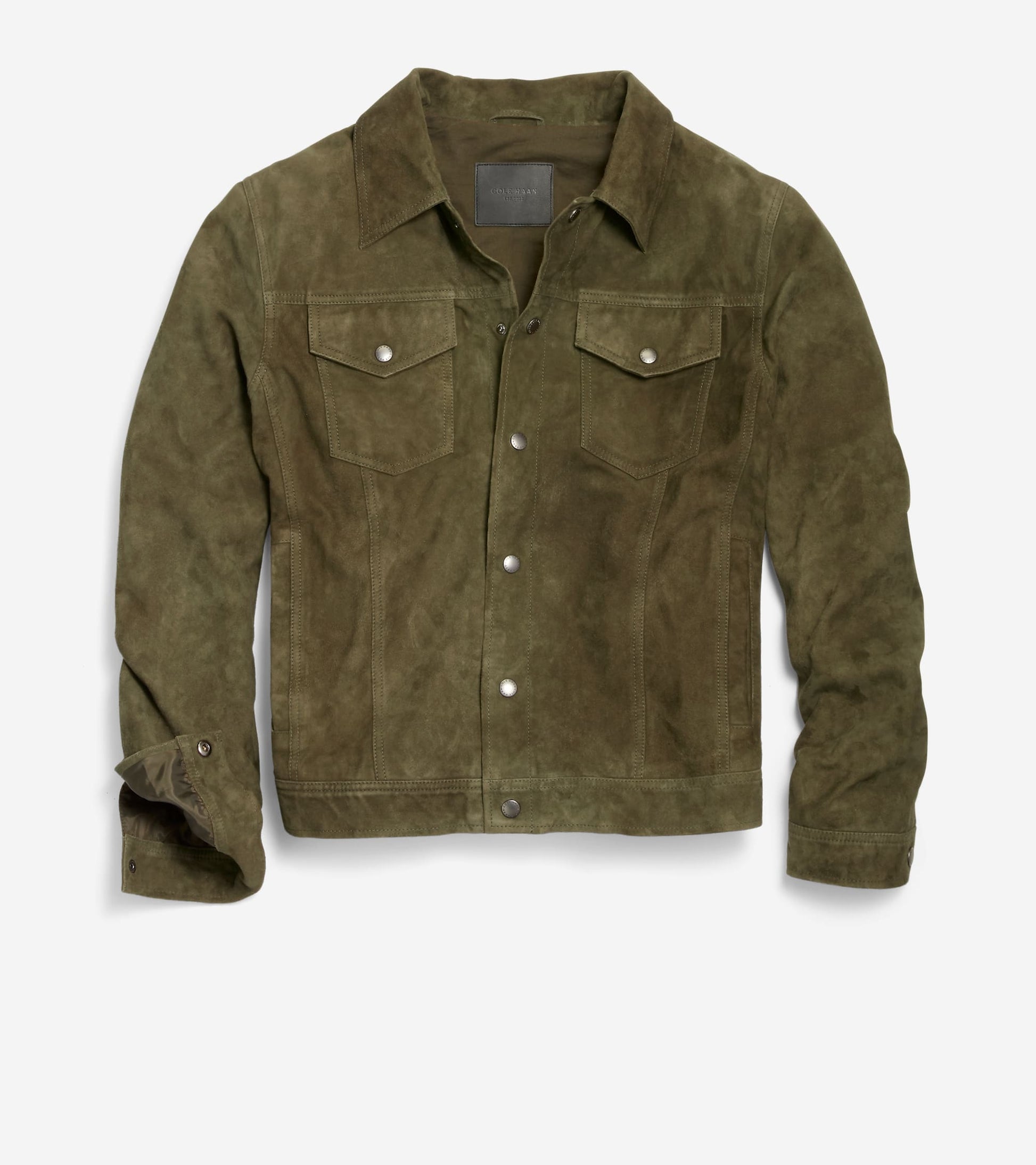 Men's Suede Trucker Jacket-Olive Green