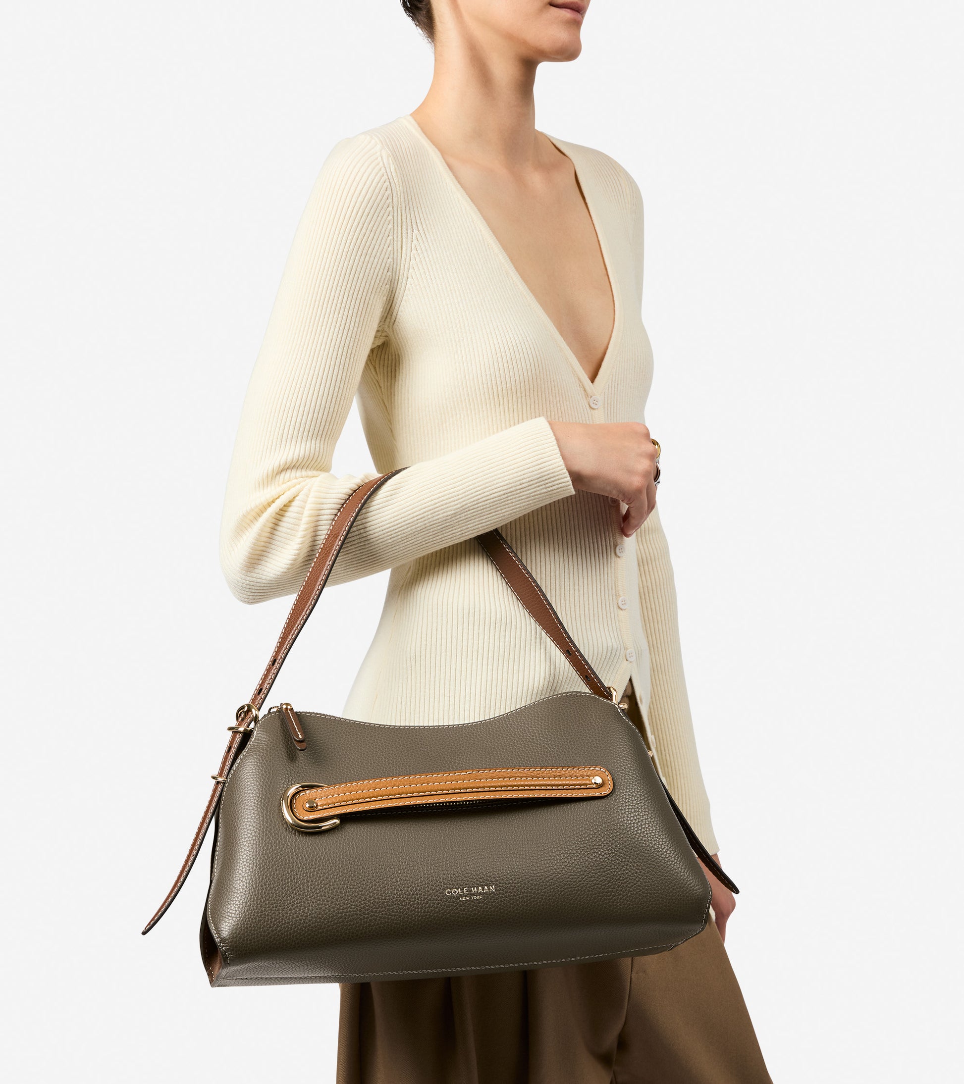 Women's Vivianne Shoulder Bag-Deep Olive-Golden Honey