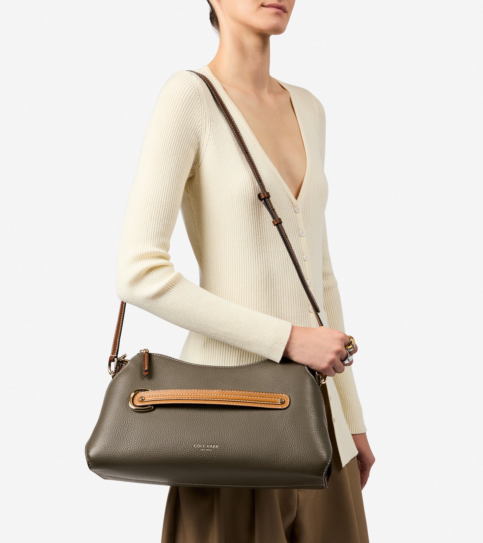 Women's Vivianne Shoulder Bag-Deep Olive-Golden Honey