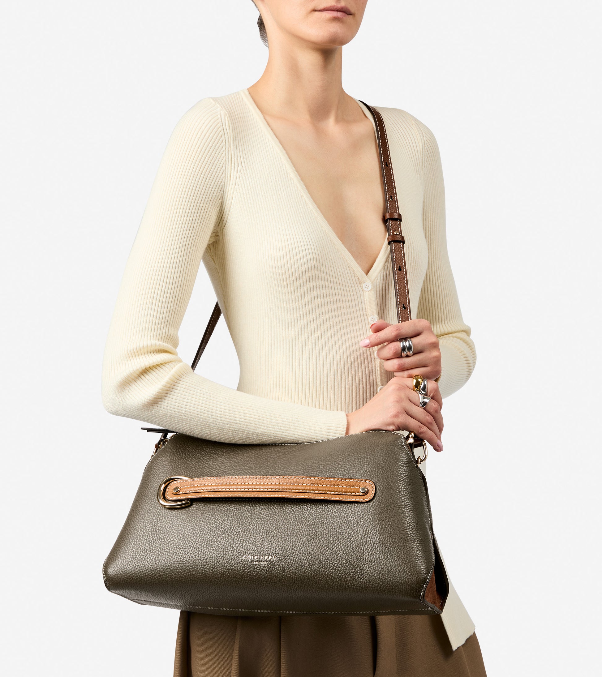 Women's Vivianne Shoulder Bag-Deep Olive-Golden Honey