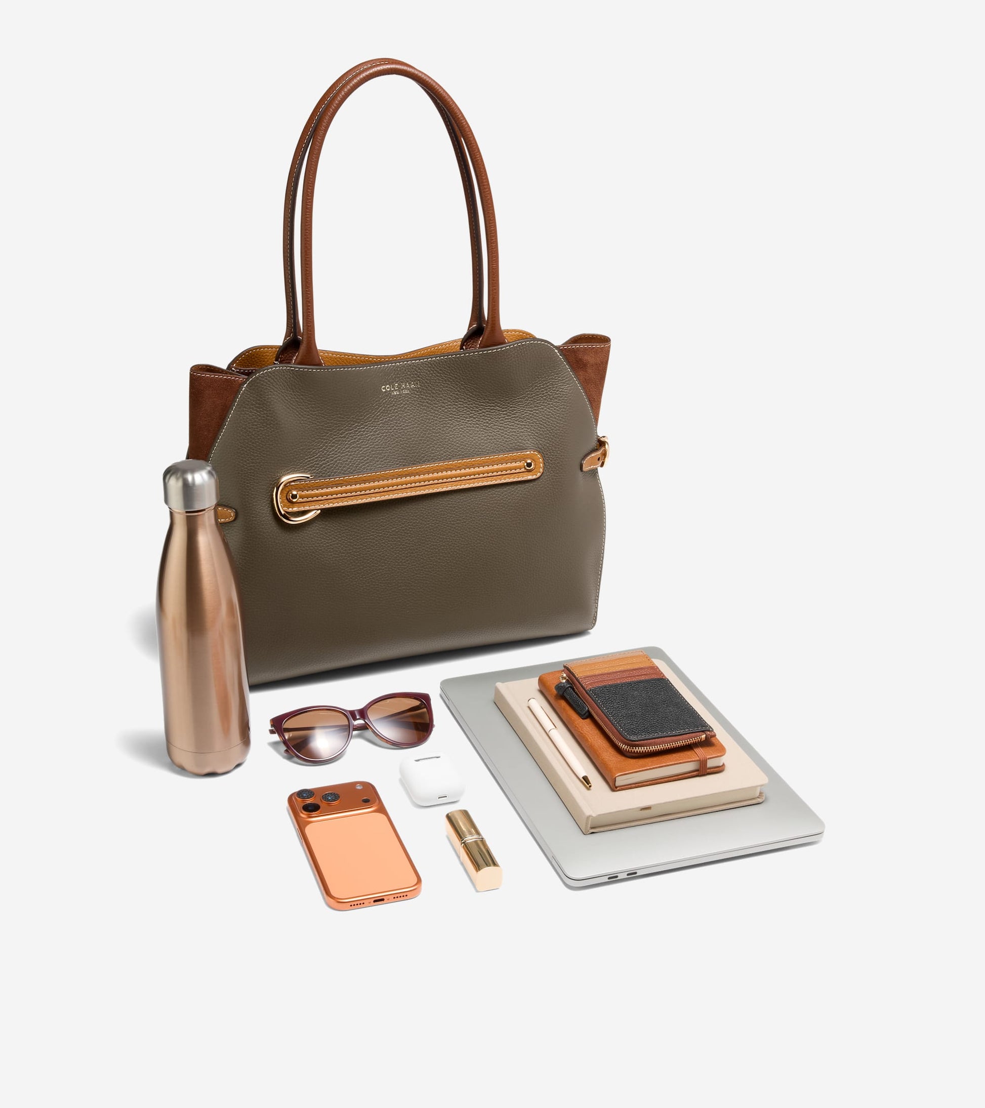 Women's Vivianne Tote Bag-Deep Olive-Golden Honey
