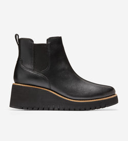 Women's ZERØGRAND City Wedge Waterproof Chelsea Boot-Black Leather