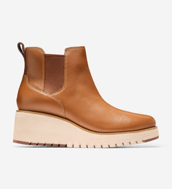 Women's ZERØGRAND City Wedge Waterproof Chelsea Boots-British Tan Leather