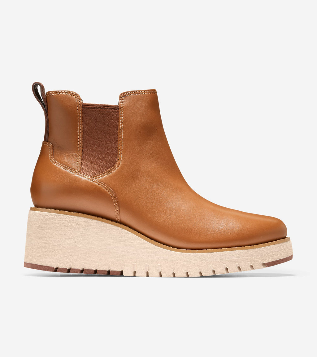 Women's ZERØGRAND City Wedge Waterproof Chelsea Boots-British Tan Leather