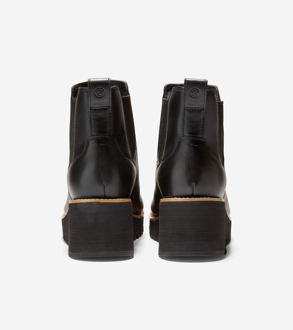 Women's ZERØGRAND City Wedge Waterproof Chelsea Boot-Black Leather