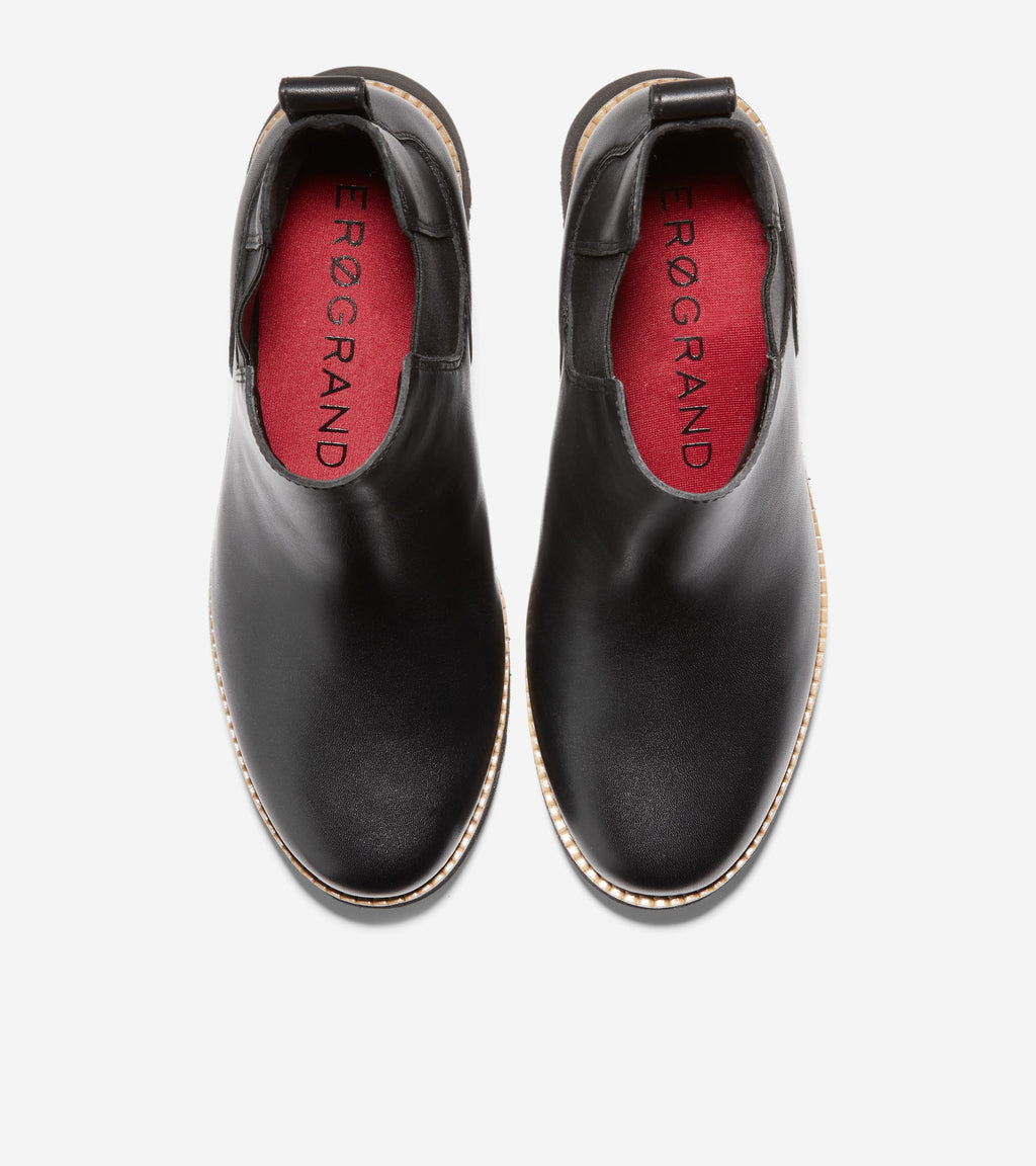 Women's ZERØGRAND City Wedge Waterproof Chelsea Boot-Black Leather