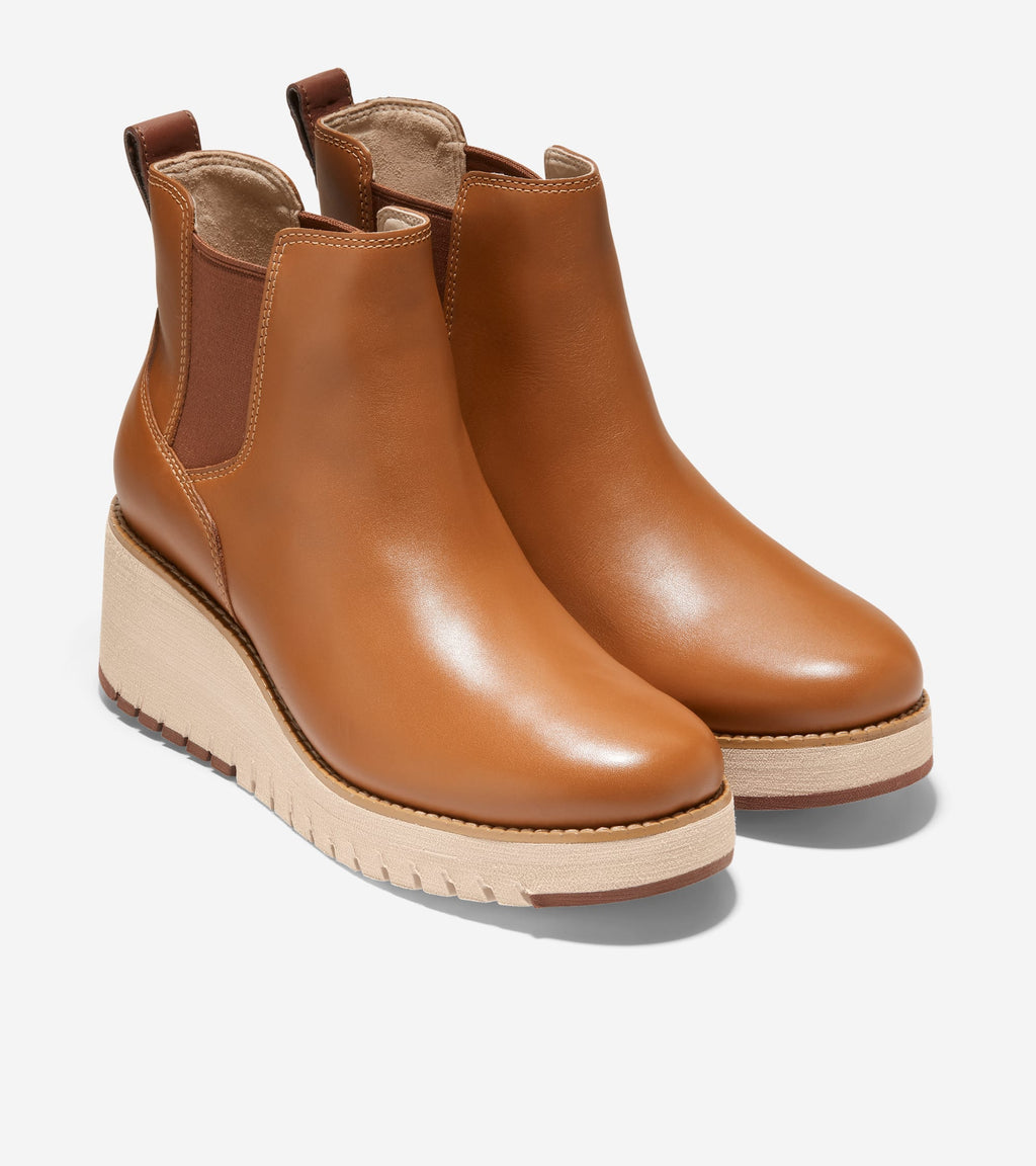Women's ZERØGRAND City Wedge Waterproof Chelsea Boots-British Tan Leather