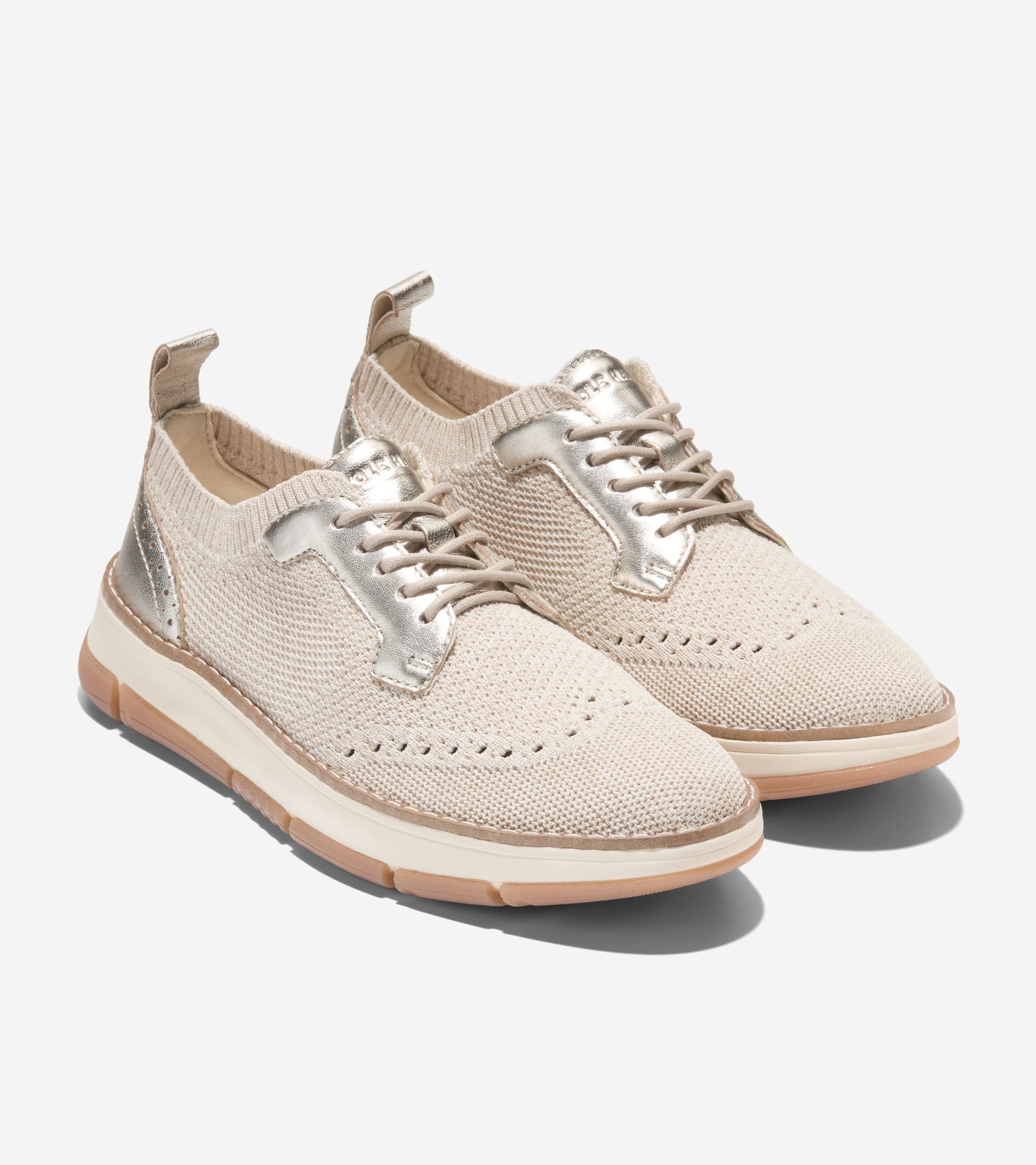 Women's ZERØGRAND Rella Stitchlite™ Oxfords-Ivory-Gold Metallic