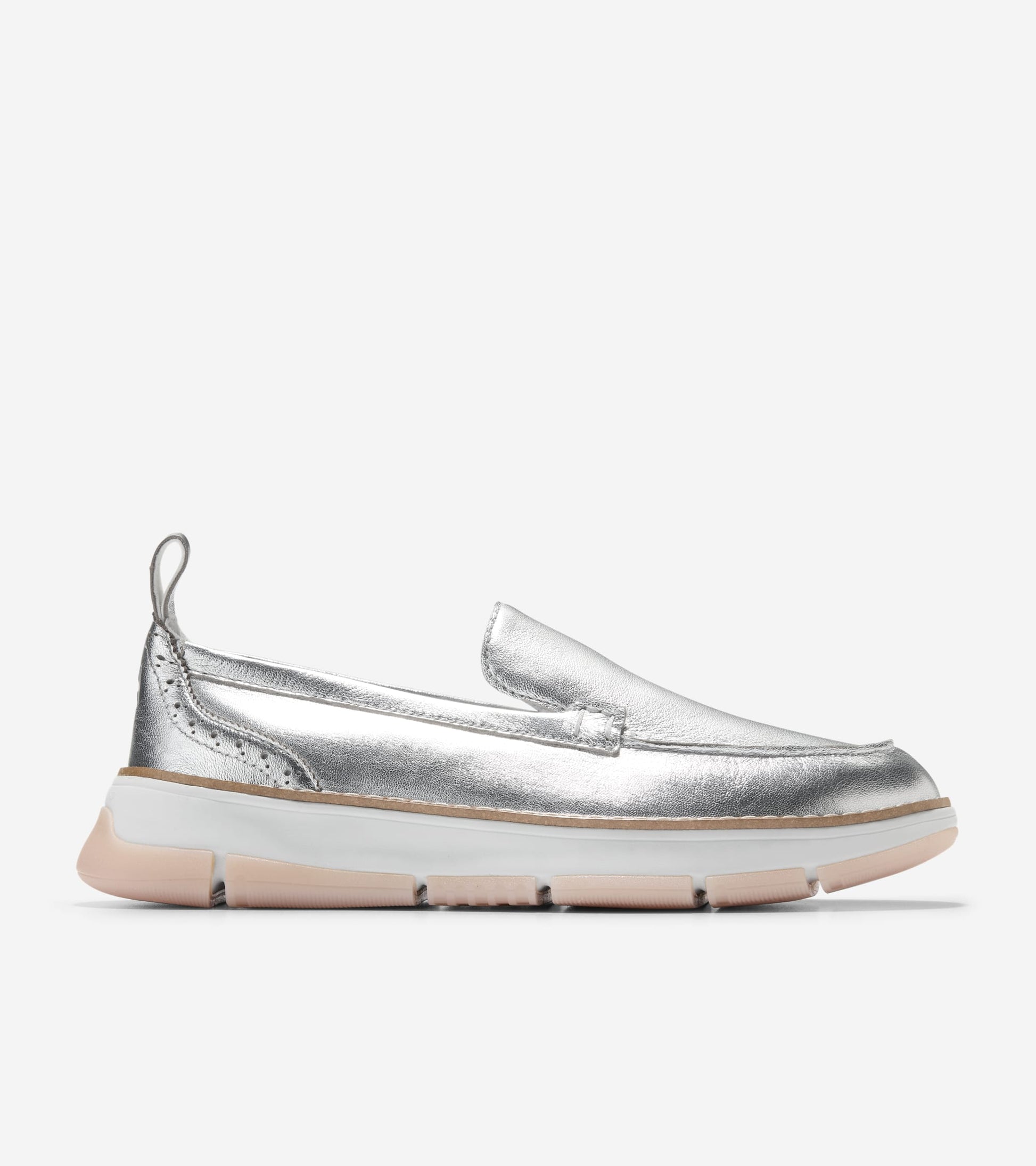 Women's ZERØGRAND Rella Venetian Loafers-Silver Metallic-White