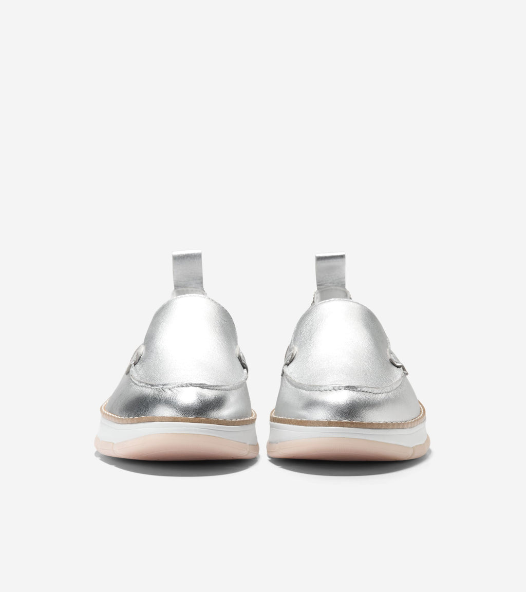 Women's ZERØGRAND Rella Venetian Loafers-Silver Metallic-White