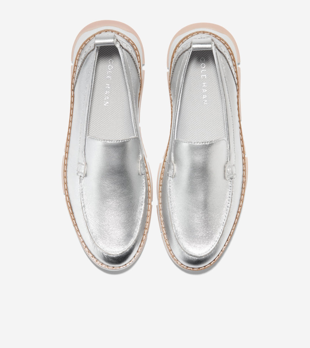 Women's ZERØGRAND Rella Venetian Loafers-Silver Metallic-White